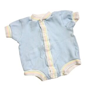 Vintage Carter's Romper Preemie 0-3 Months Blue Pastel Rainbow Trim Snap Cotton